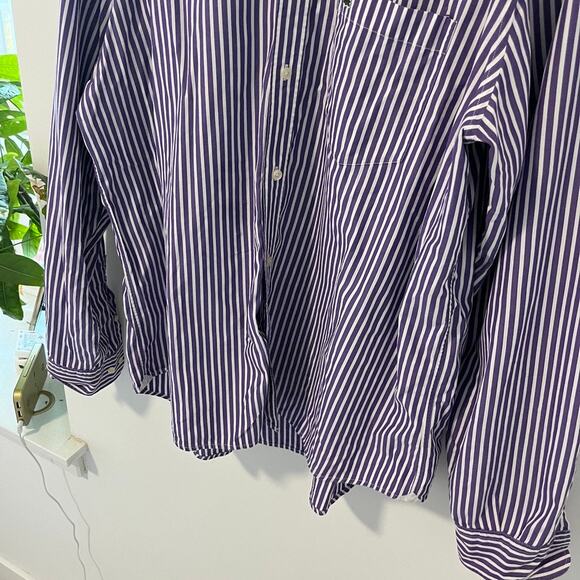 Lacoste Men's Purple & White Stripe Button Up Top Size 45 - Picture 3 of 8
